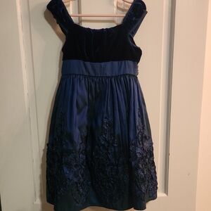 Rare Editions Velvet and Satin Kids Dress in Deep Blue